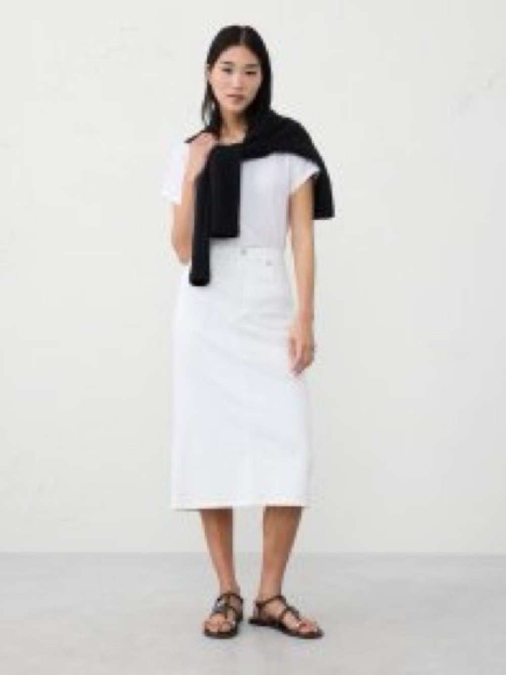 Banana Republic White Midi Denim Skirt with Black Layered Top